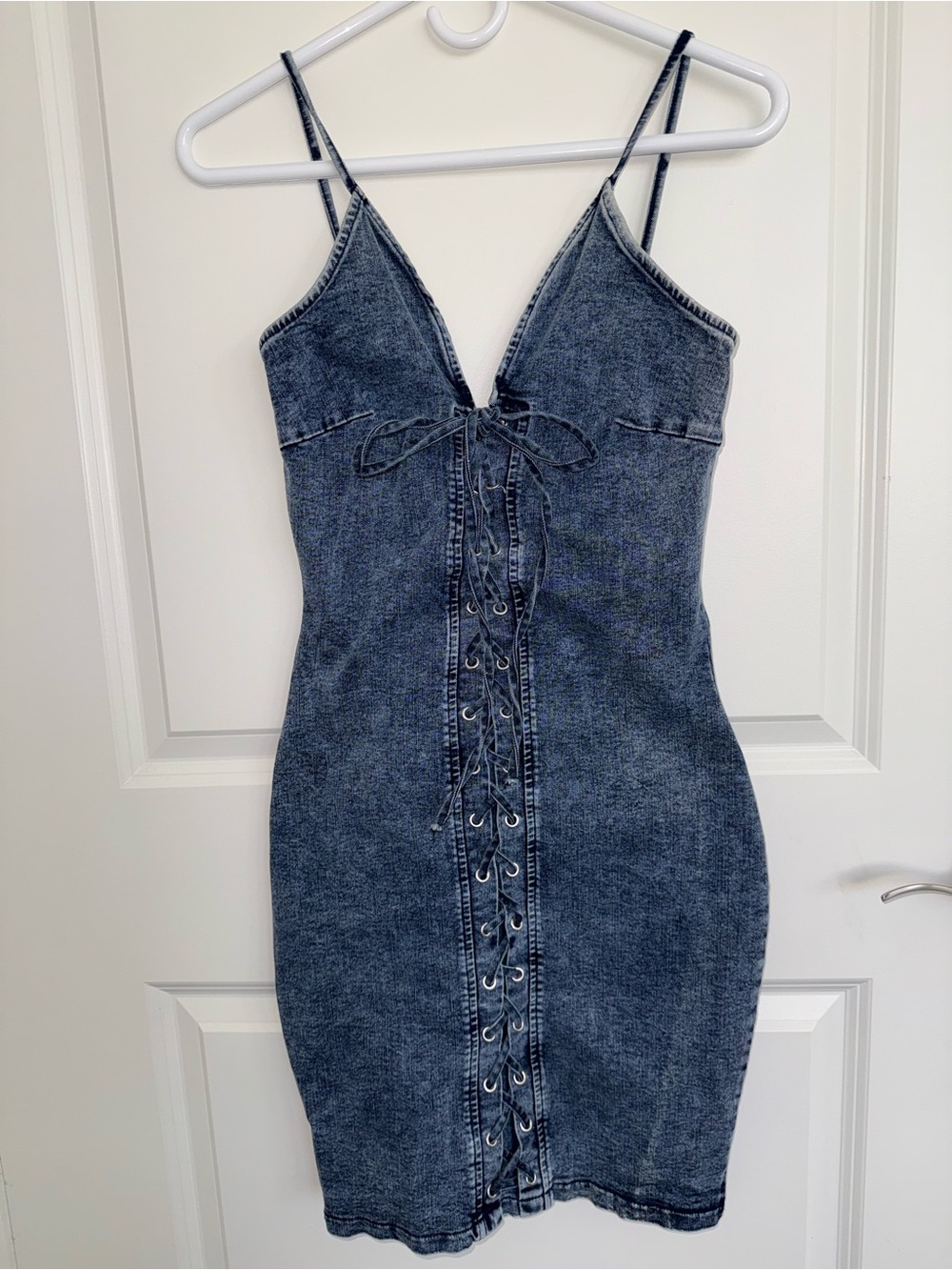 Windsor Acid Wash Denim Lace-Up Mini Dress - Blue